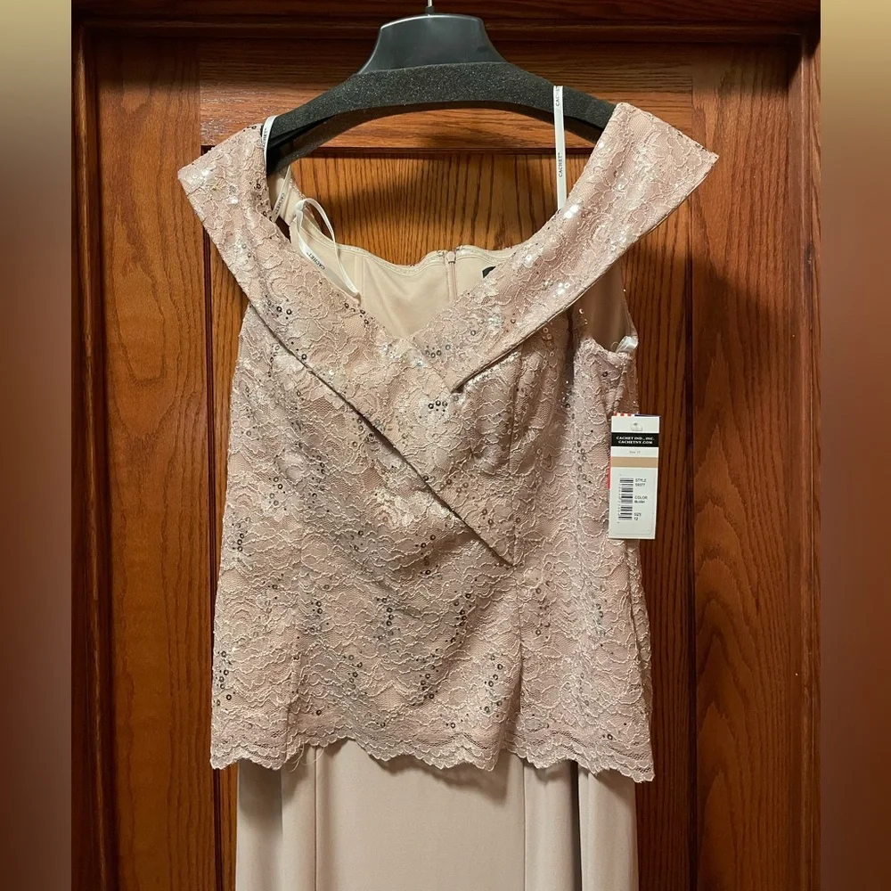 Cachet Blush Beaded Special Occassion Gown Floorlength Off the Shoulder - Picture 3 of 6